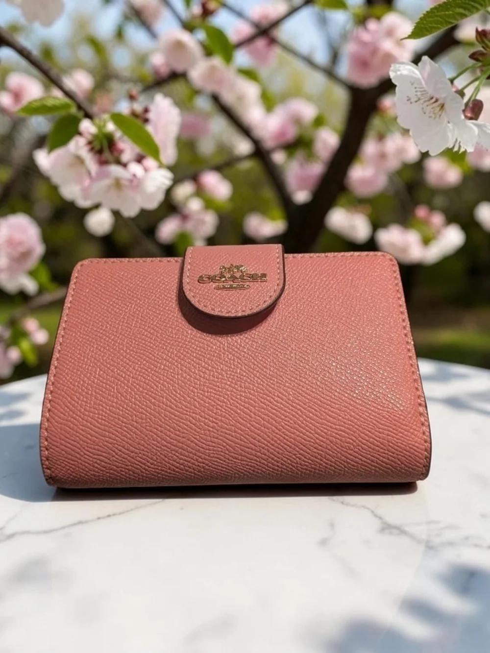 NWOT Coach Pink Saffiano Leather Compact Wallet